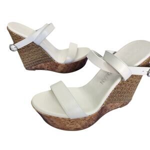 Stuart Weitzman 5050 Wedge Slide Women's 10 B White Natural Leather Sandal